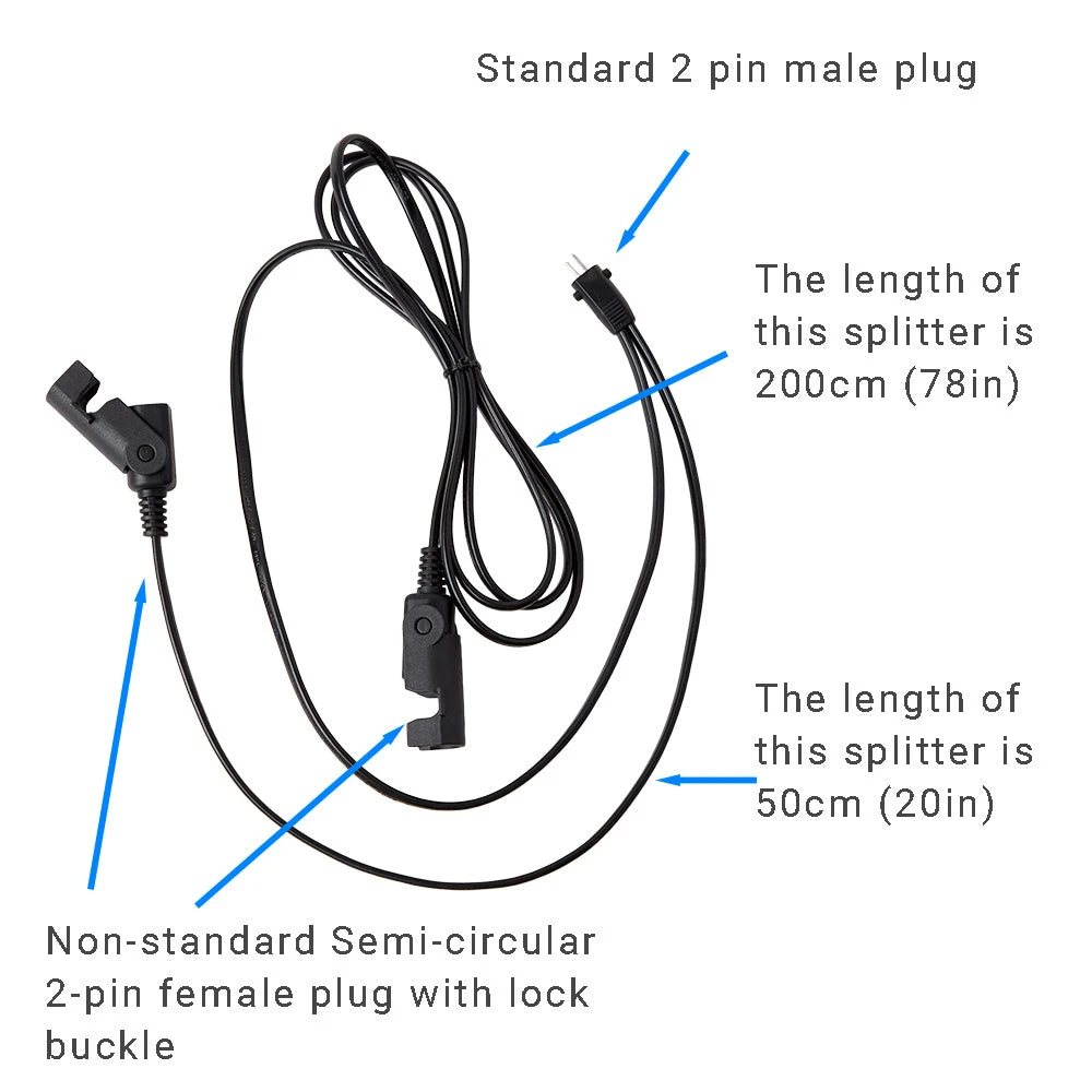 2 Pin Splitter Y Cable Male To Semi-circular 2-pin Female Plug With Lock Buckle 4 2 Pin Splitter Y Cable Male To Semi-circular 2-pin Female Plug With Lock Buckle - Image 2
