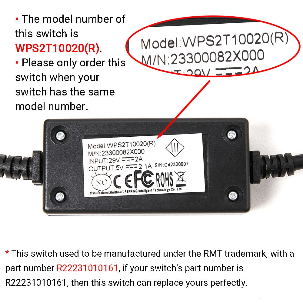 RMT R22231010161/ WPS2T10020(R) 2 Button Switch For Recliner/Lift Chair 4 RMT R22231010161/ WPS2T10020(R) 2 Button Switch For Recliner/Lift Chair - Image 2
