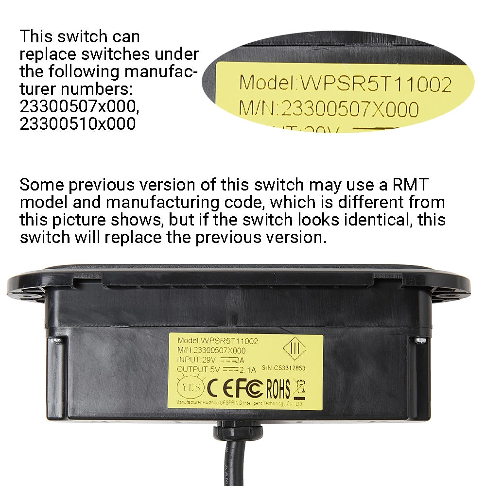 RMT R22231010184/WPSR5T11002 Recliner Switch 5 Button W/ USB Backlit 6 RMT R22231010184/WPSR5T11002 Recliner Switch 5 Button W/ USB Backlit - Image 4