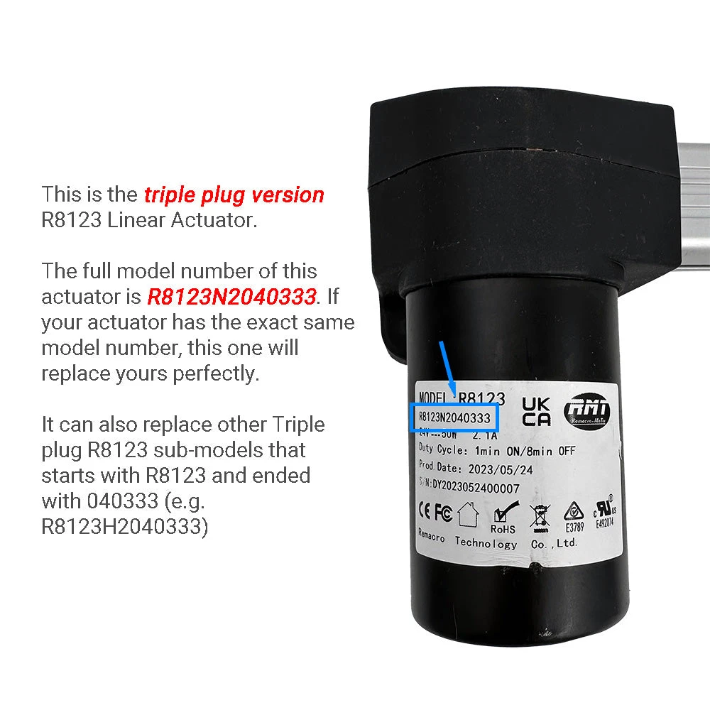 RMT R8123N2040333 Linear Actuator For Recliner/Lift Chair With Triple Plug 4 RMT R8123N2040333 Linear Actuator For Recliner/Lift Chair With Triple Plug - Image 2
